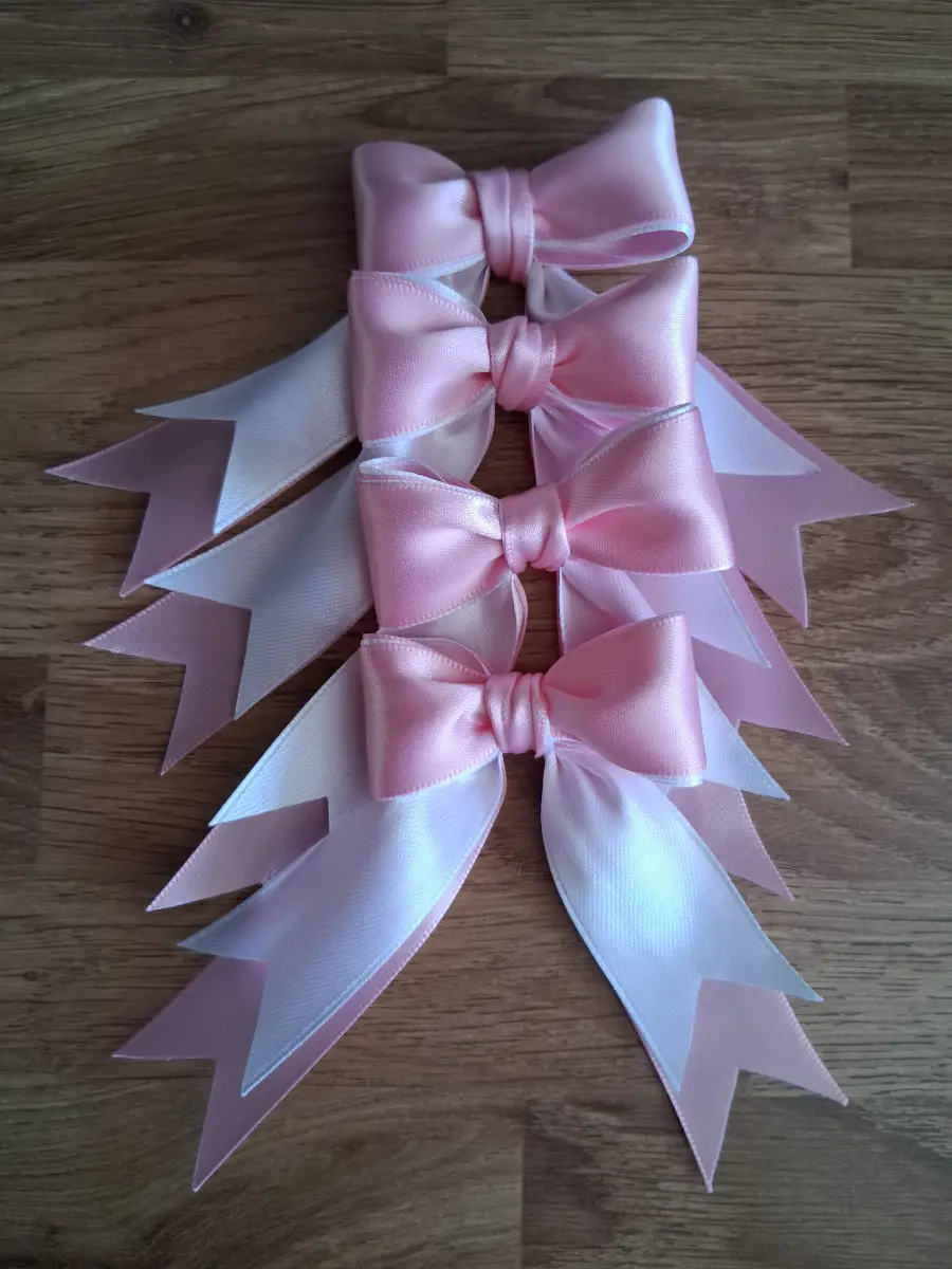 6 Pink/white 5cm satin bows