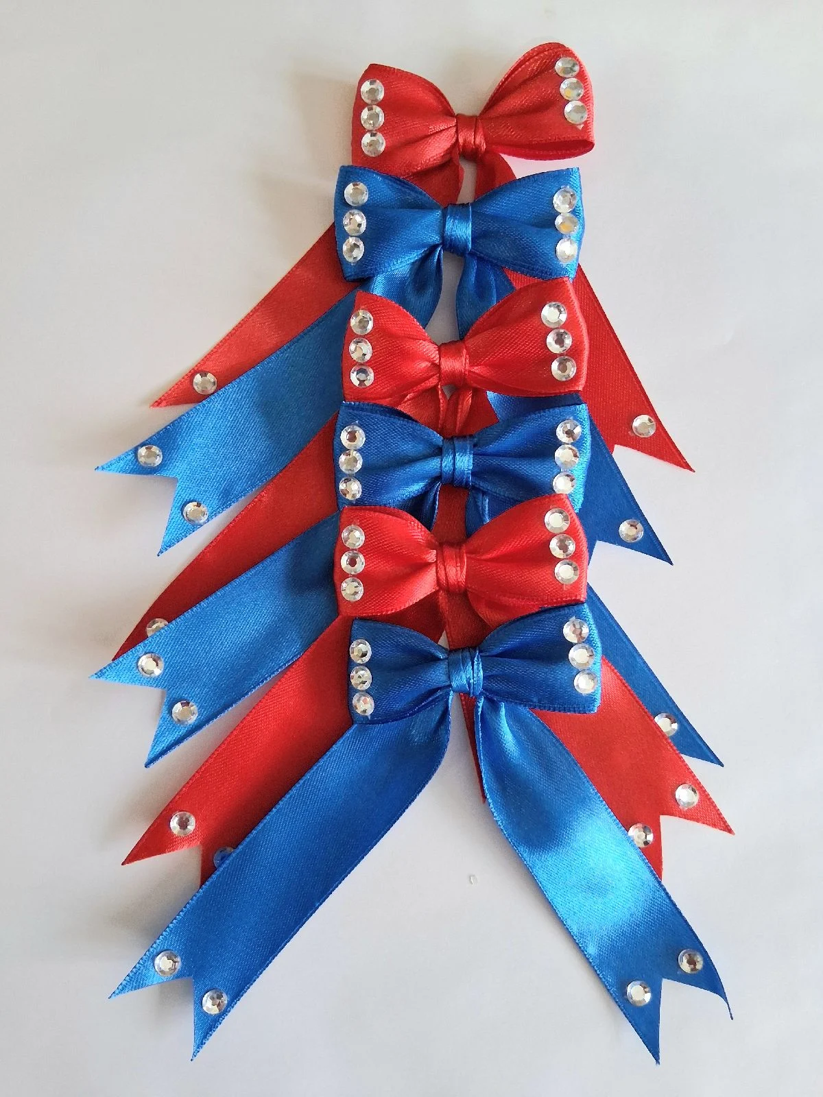 3 red 3 royal blue satin bows