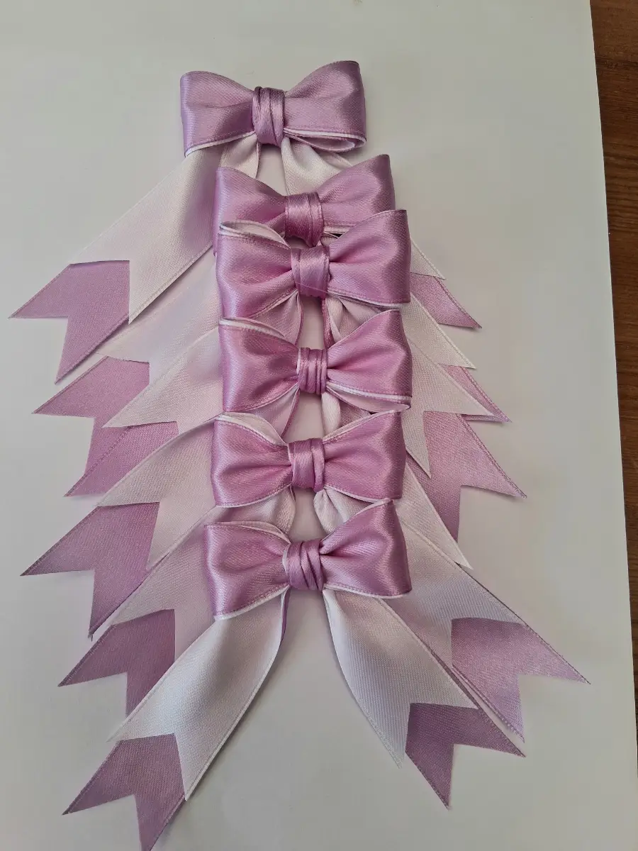 6 lilac/white satin bows