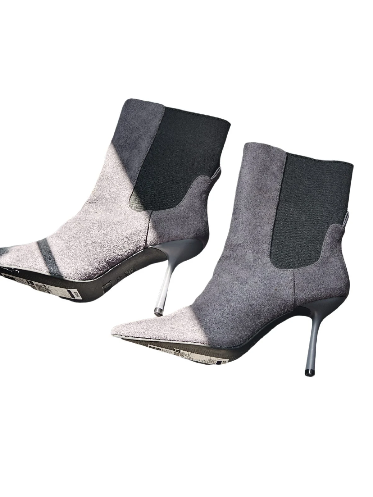 M&S Grey Faux Suede Pointed Ankle Boots UK 8 Stiletto