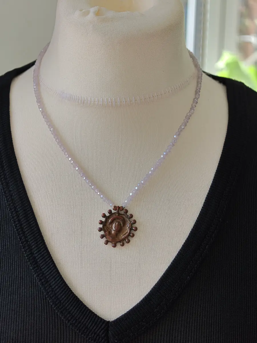 Nalì Copper Tone Cameo Coin Pendant Faceted Lilac Bead Necklace