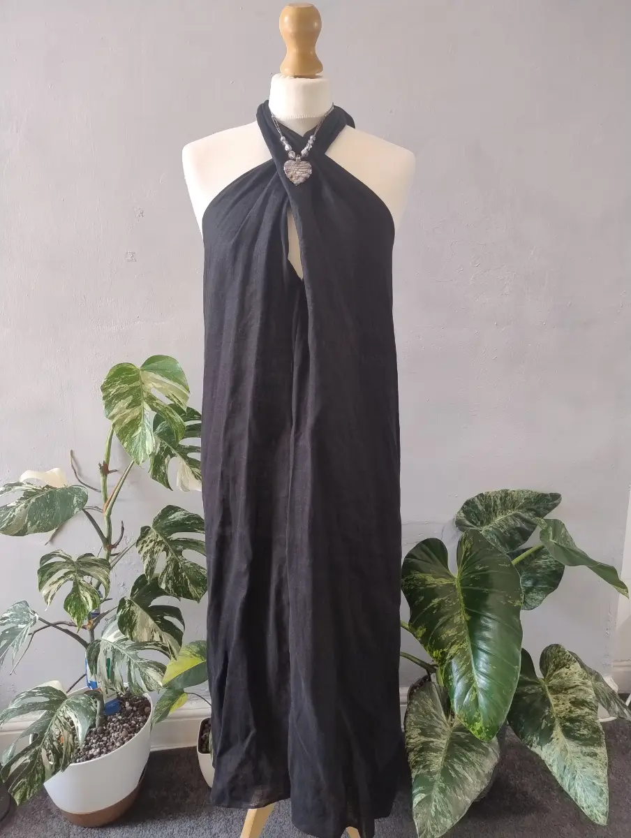 BNWT Zara Home Black 100% Linen Multiposition Wrap Maxi Dress Sarong Minimalist S/M