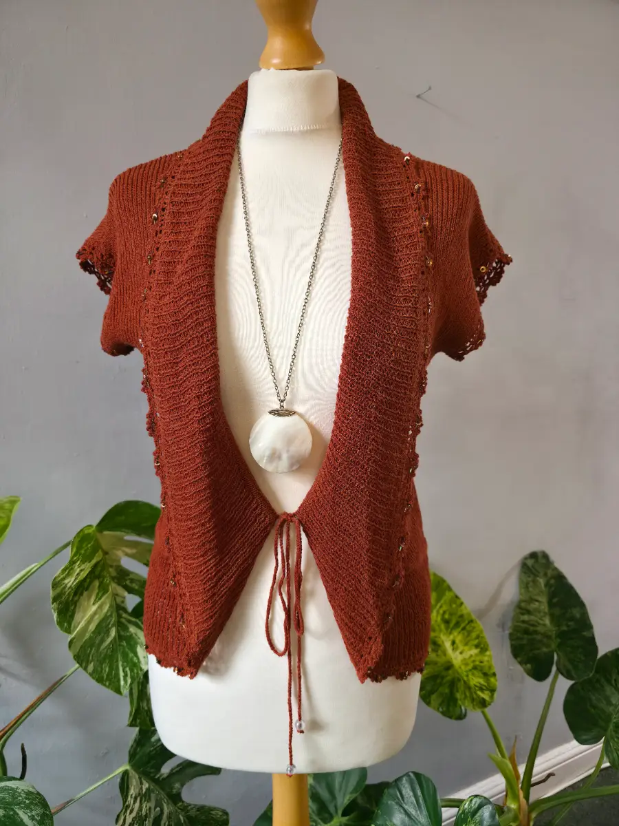 La Vie Rust Orange Knit Tie Front Cardigan Boho Waistcoat Size M/L
