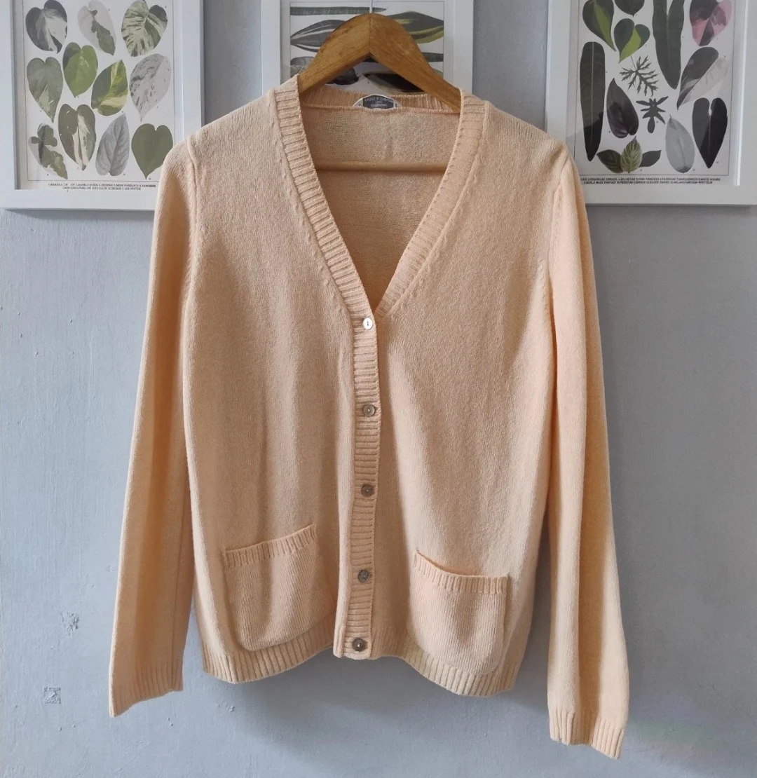 Vintage St Michael Cardigan Apricot 100% Lambswool Size M 12-14