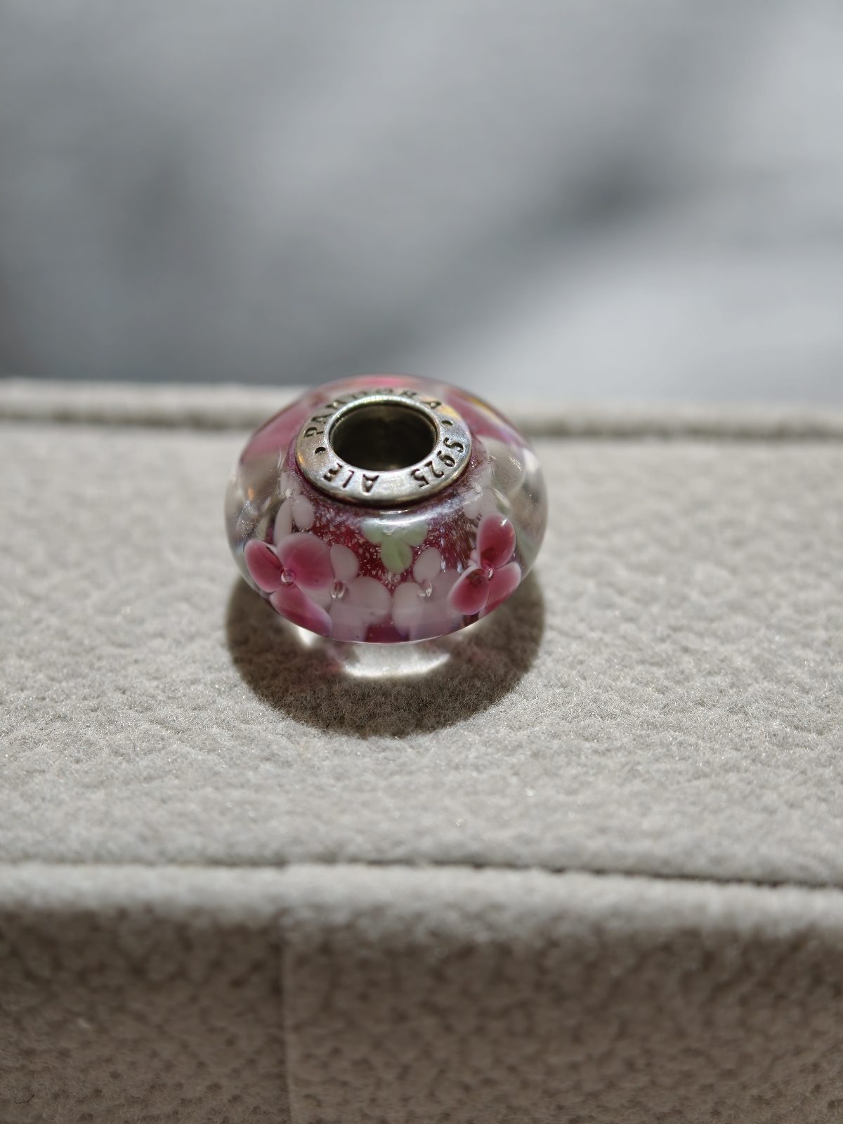 Pandora Pink Floral Murano Glass Charm S925 ALE Silver Bead