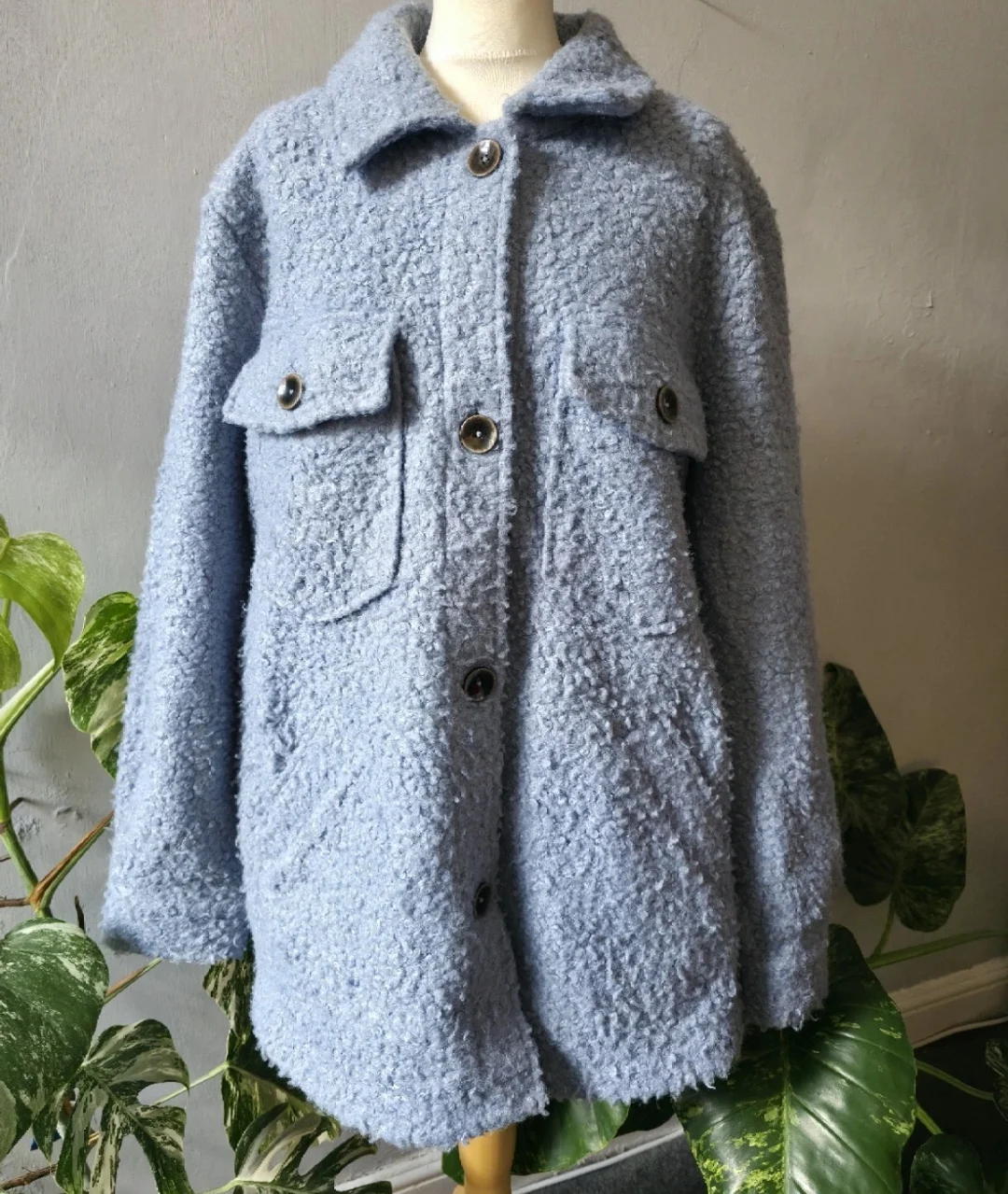 F&F Blue Bouclé Teddy Shacket Jacket Womens Size 18 Fleece Coat Winter