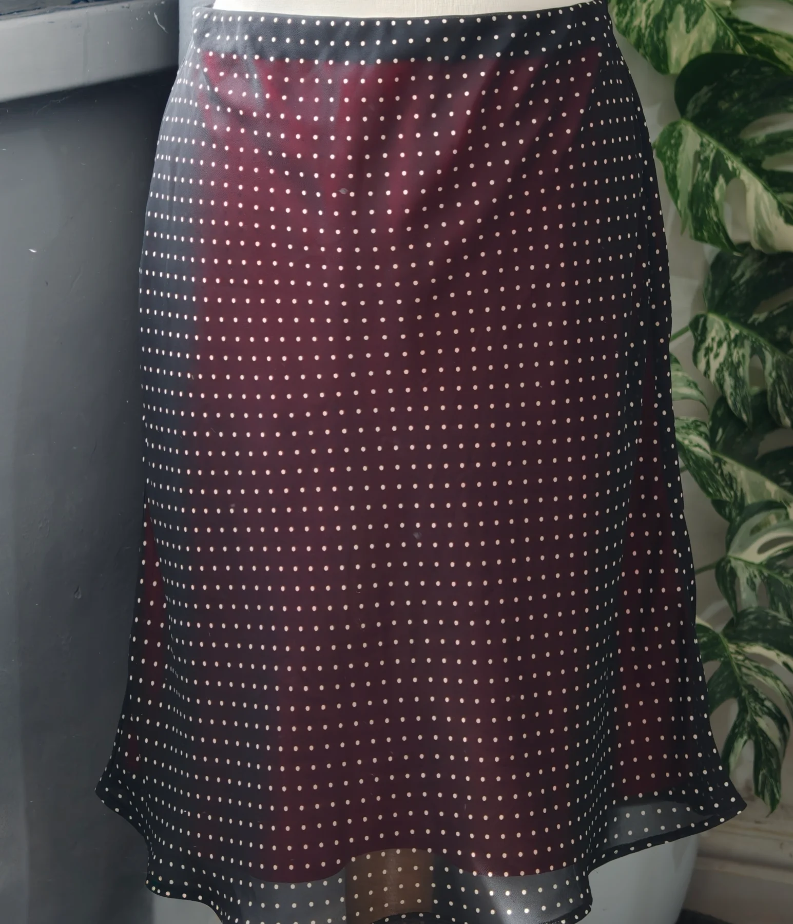 George Vintage Y2K Mesh Polka Dot Midi Skirt Pink Lining 90s Grunge Whimsigoth Cyber size 10-12