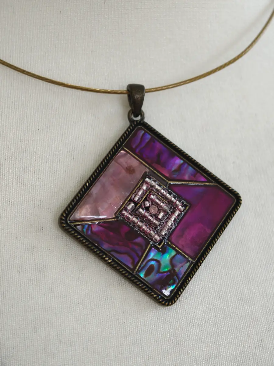 Boho Purple Iridescent Mosaic Diamond Pendant Choker Necklace
