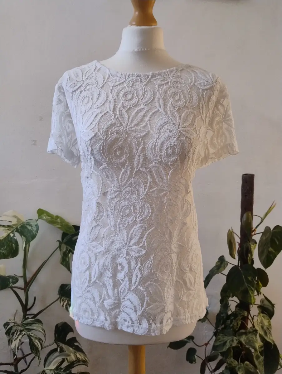 Joseph Ribkoff White Lace Short Sleeve Blouse Top UK 12