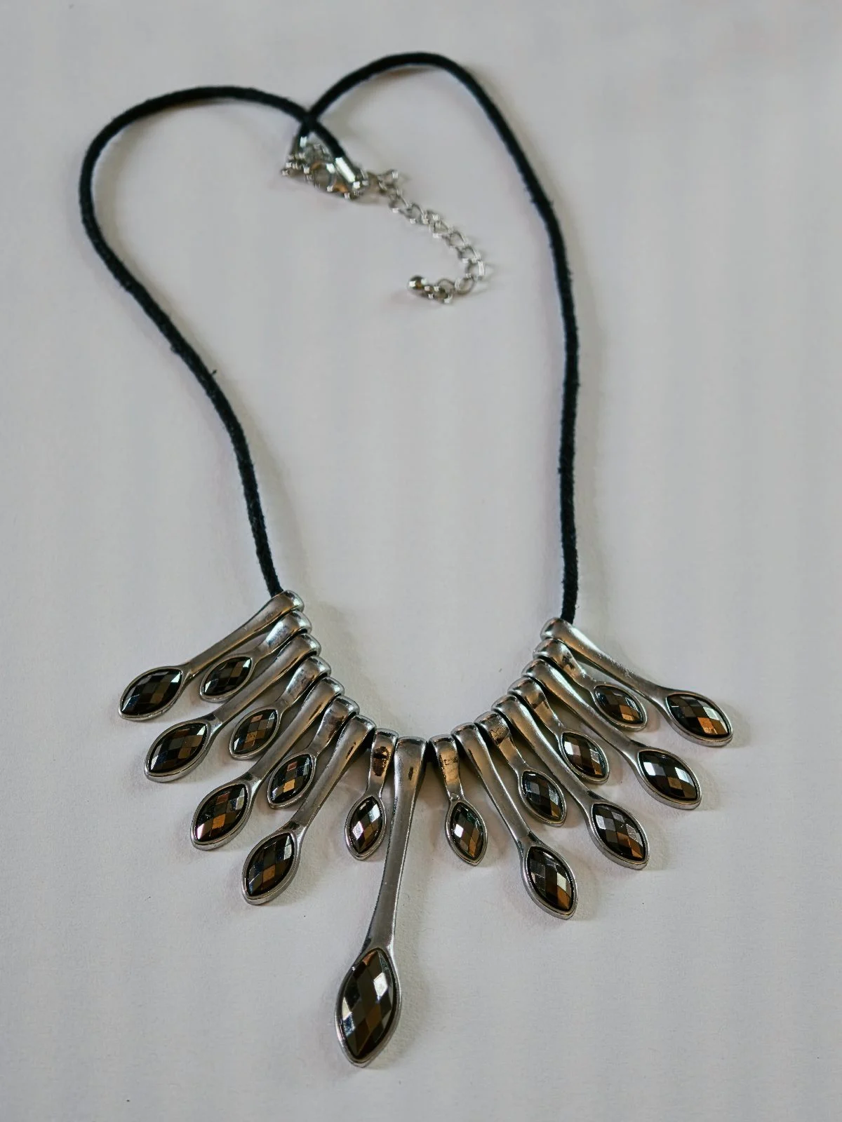 Silver Vintage Boho Crystal Fringe Bib Necklace Cord