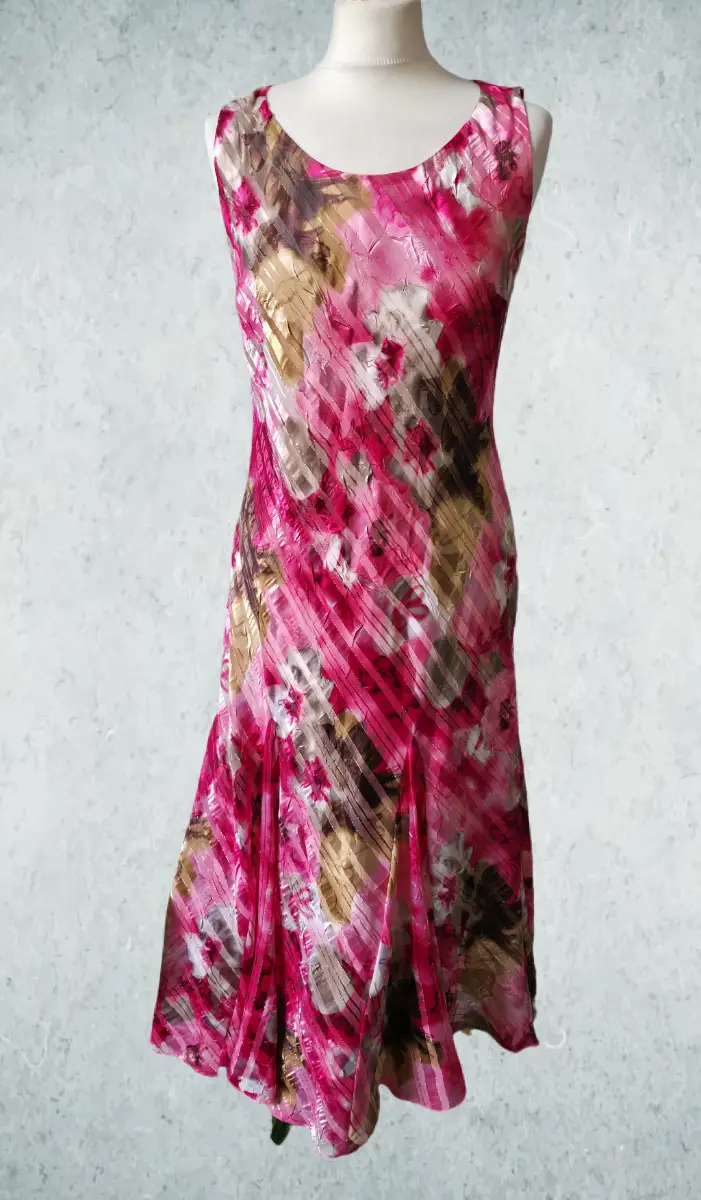 Roman Pink Abstract Floral Crinkle Midi Dress Occasion Size 12