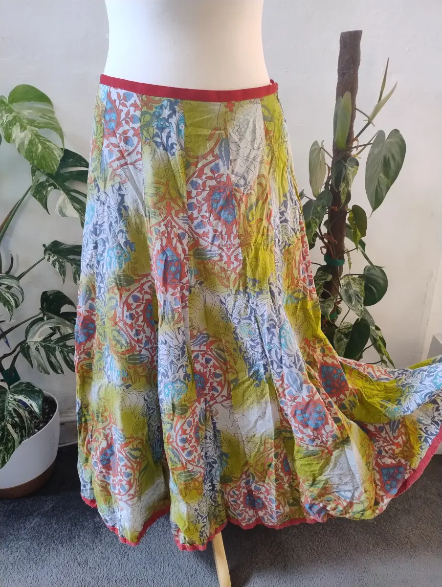 Vintage Per Una Boho Floral Crinkle Maxi Skirt Size 14L Cotton