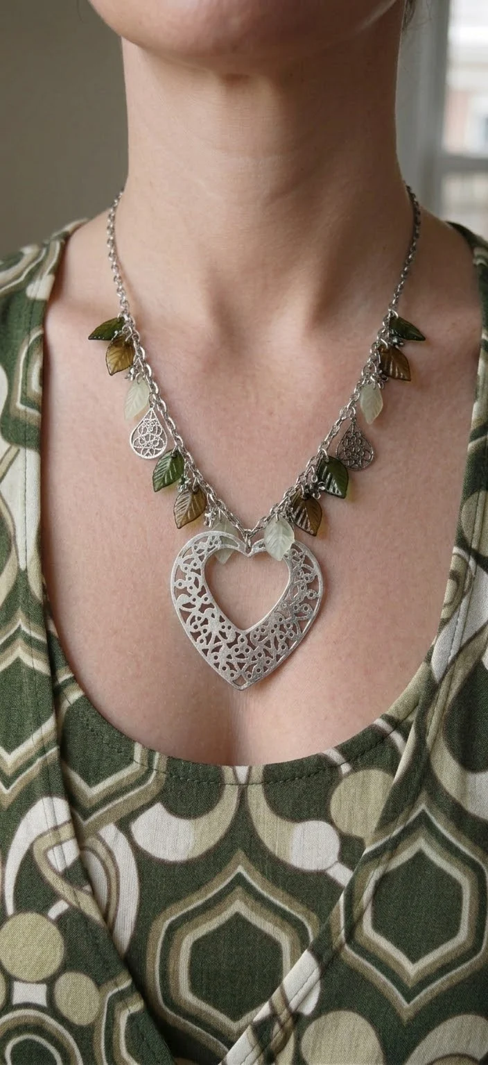 Vintage Avon boho silver charm necklace fairy whimsical heart pendant