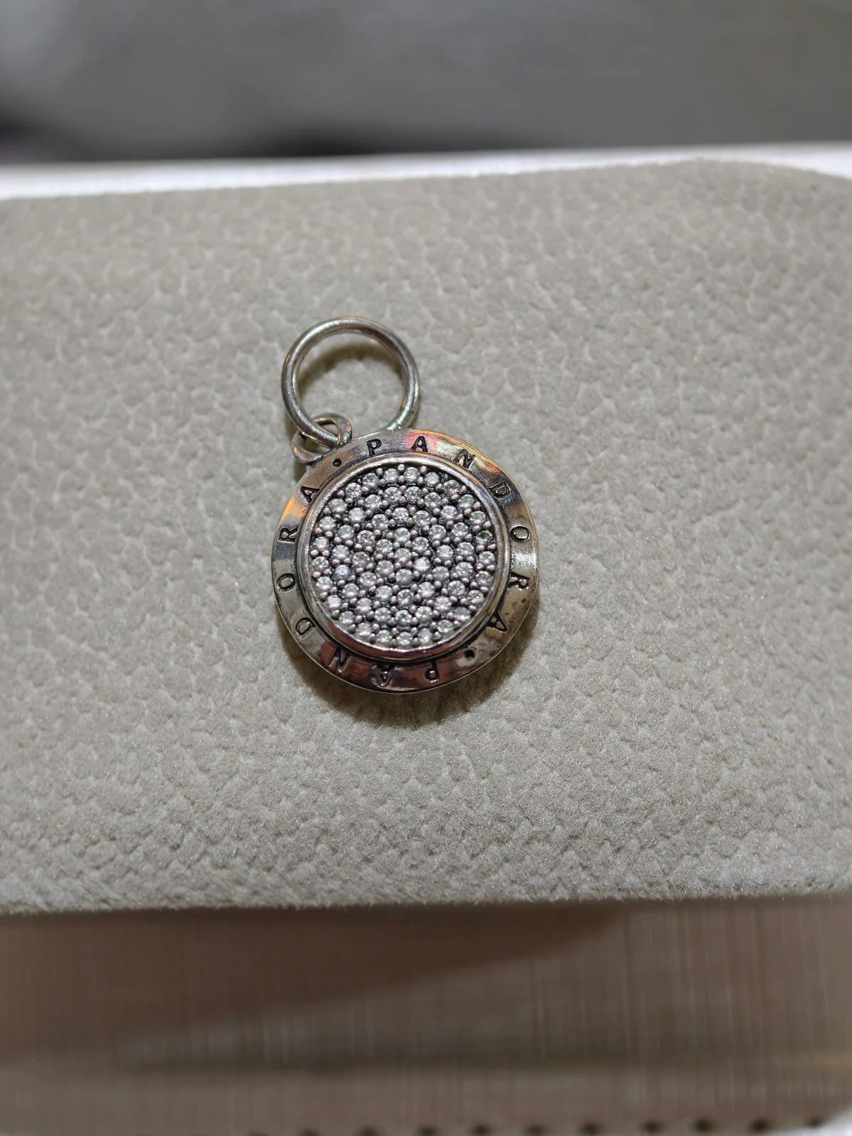 Authentic Pandora Signature Pavé Logo Circle Pendant Charm S925 ALE