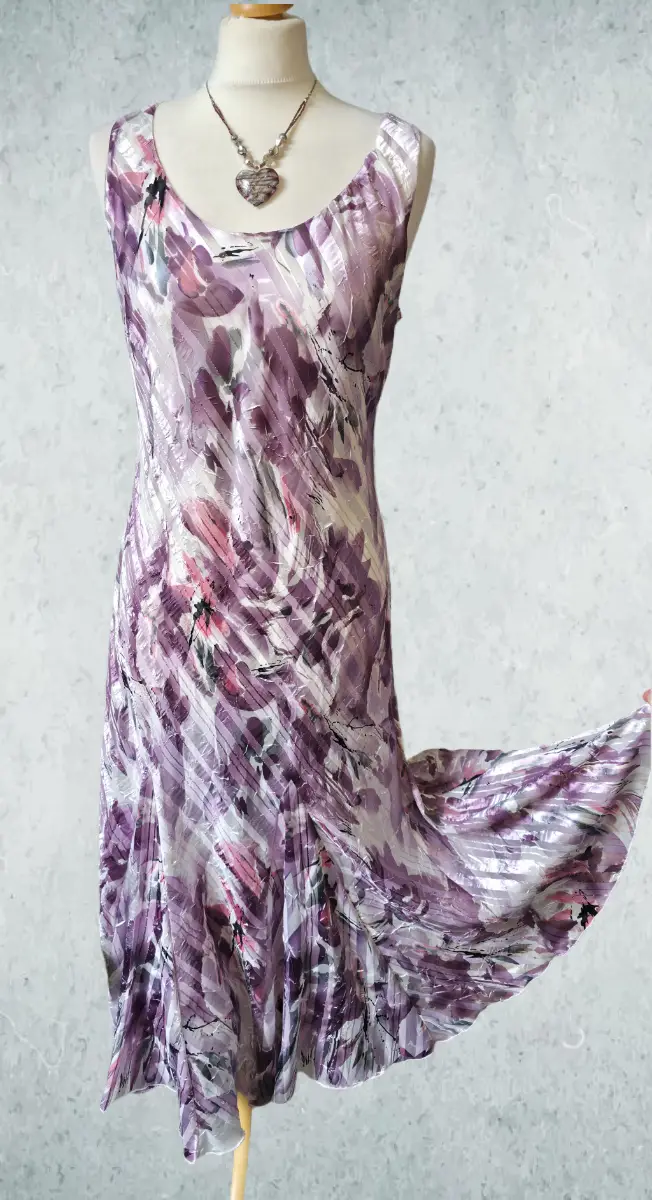 Roman Originals Size 12 Purple Floral Chiffon Dress Wedding Guest Occasion 90s Bias Cut