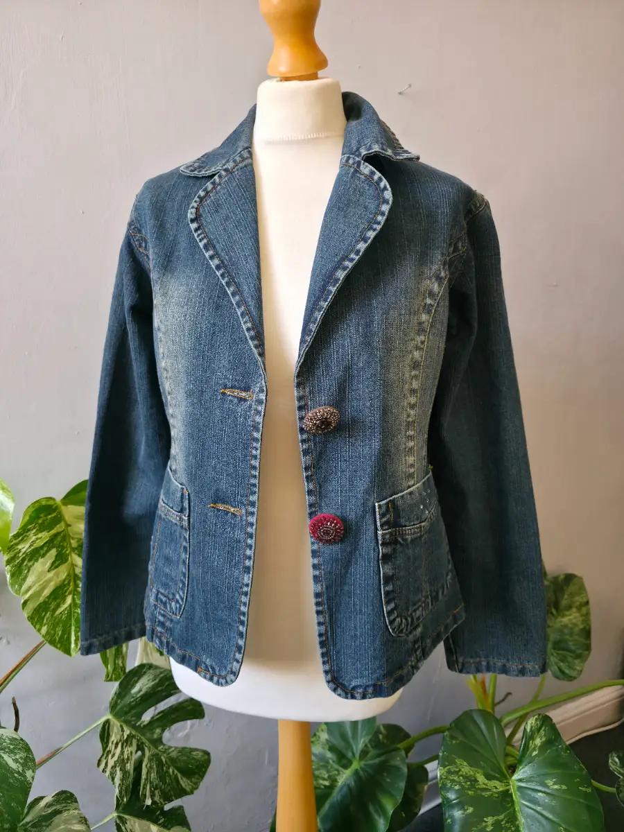 Vintage Y2K Aster Denim Blazer Jacket Lusy & Elisa Fitted Faded Blue size M