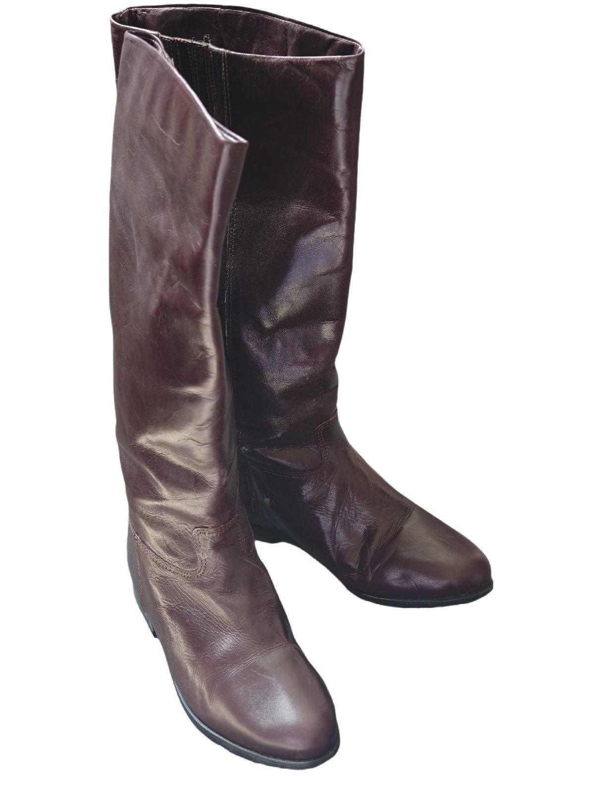 Vintage ECCO Burgundy Leather Knee High Boots UK 3.5 Handcrafted Brazil Slouchy