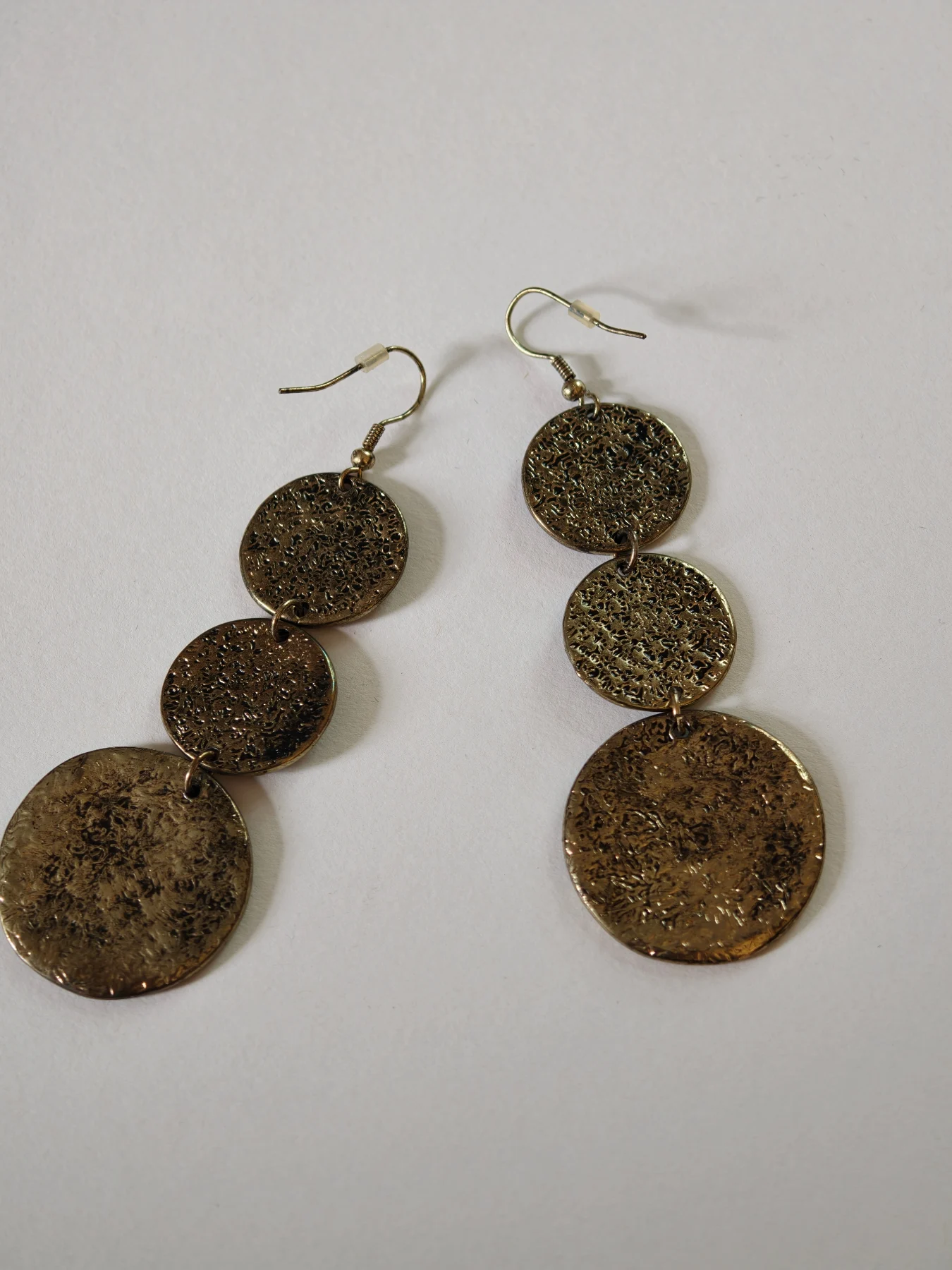 Vintage Bronze Hammered Coin Drop Earrings Boho Disc Dangle Statement
