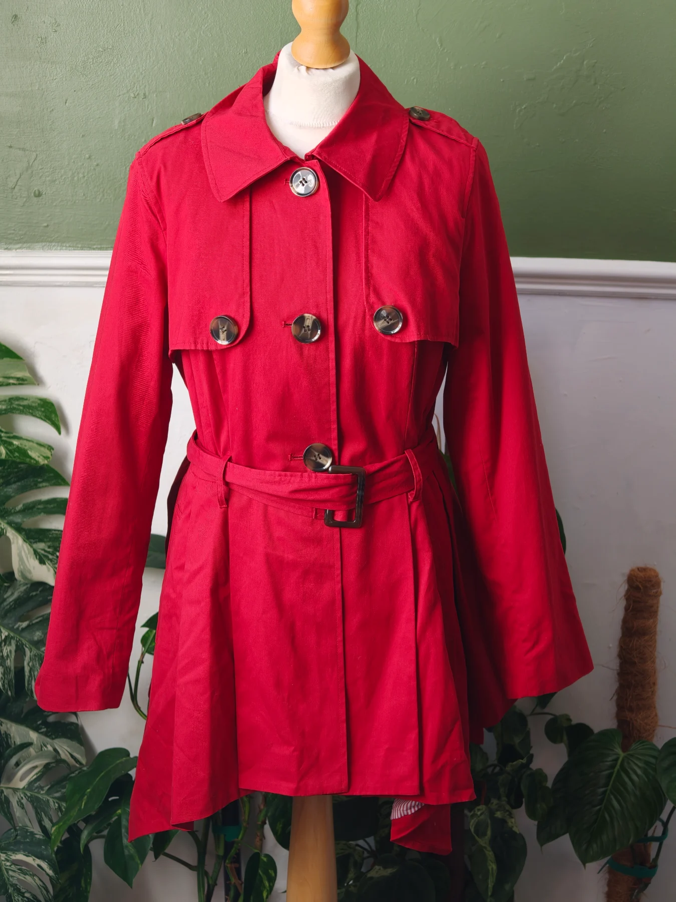 Vintage Red Herring Pea Coat Size 12  Belted Mac Jacket Dot Lining