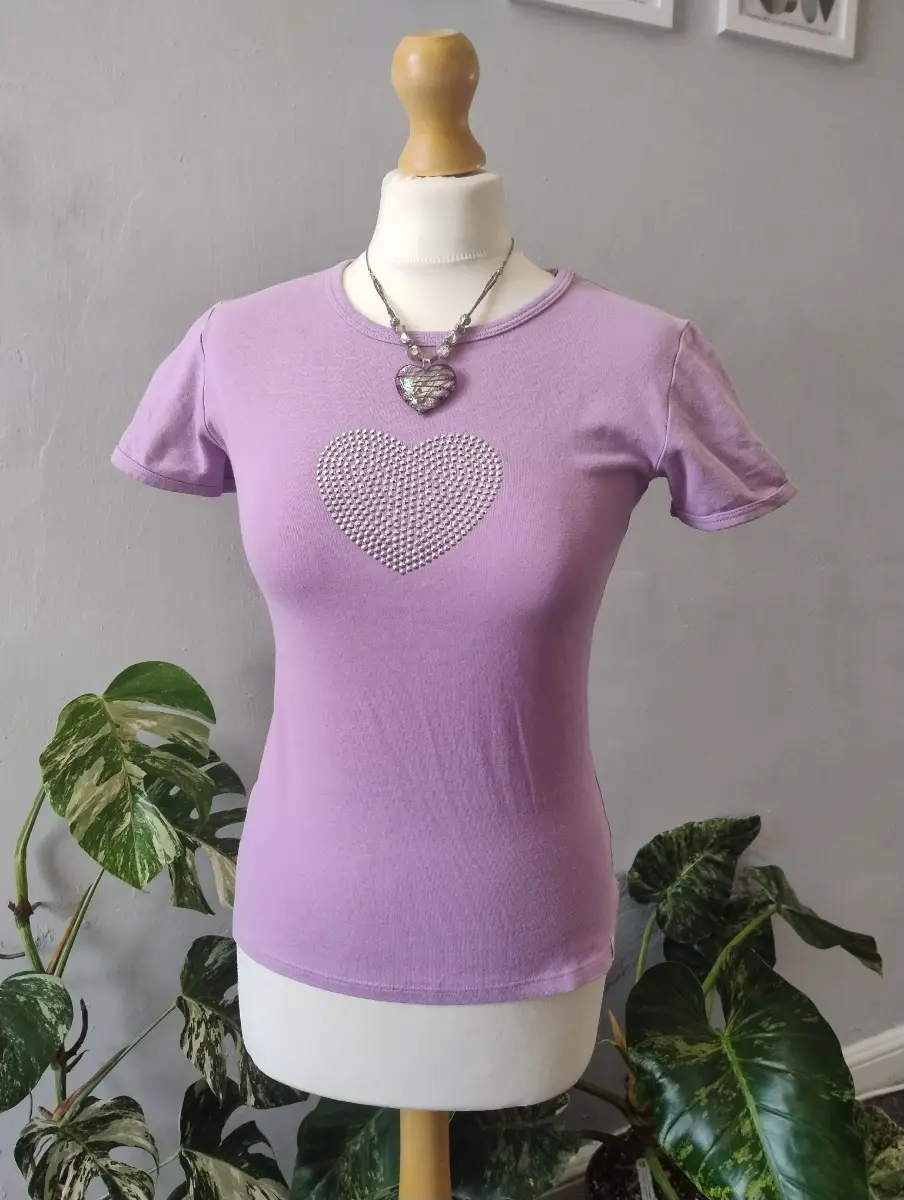 Trigema rhinestone Heart tshirt size 6 8 90s y2k