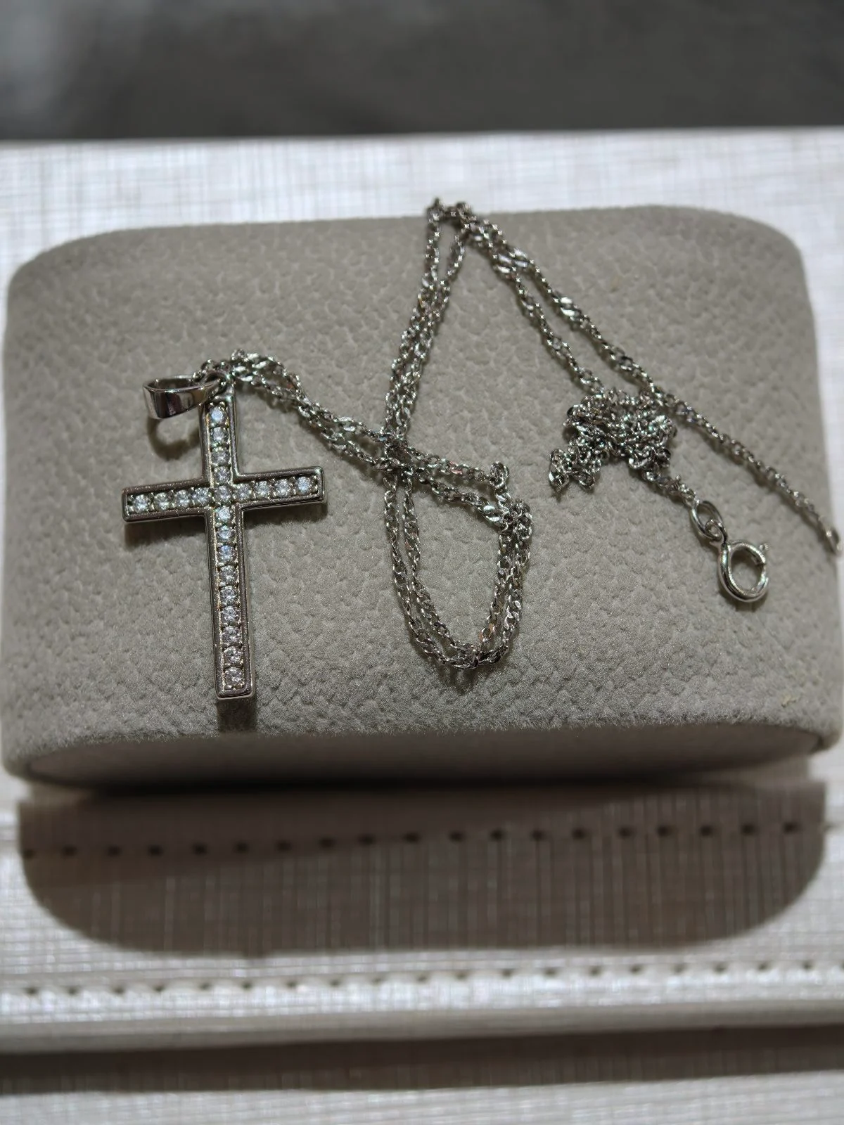 925 Sterling Silver CZ Cross Necklace Clear Crystal Crucifix Pendant Y2K