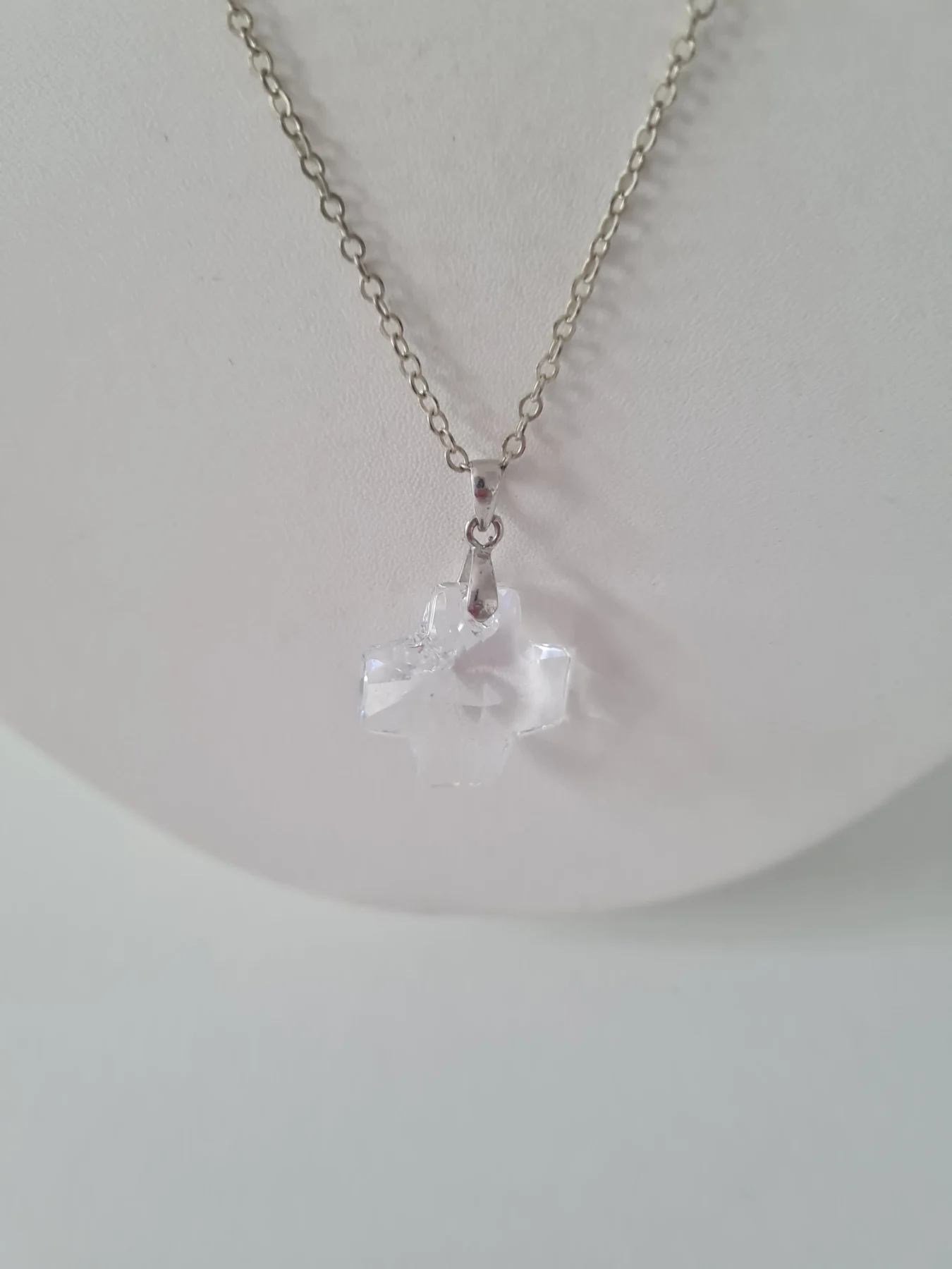 Clear glass cross pendant necklace 925