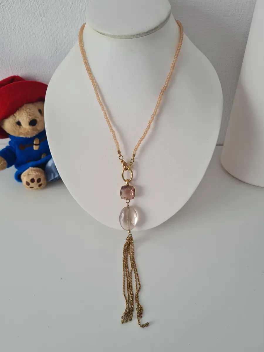 Pink Beaded pendant tassel necklace