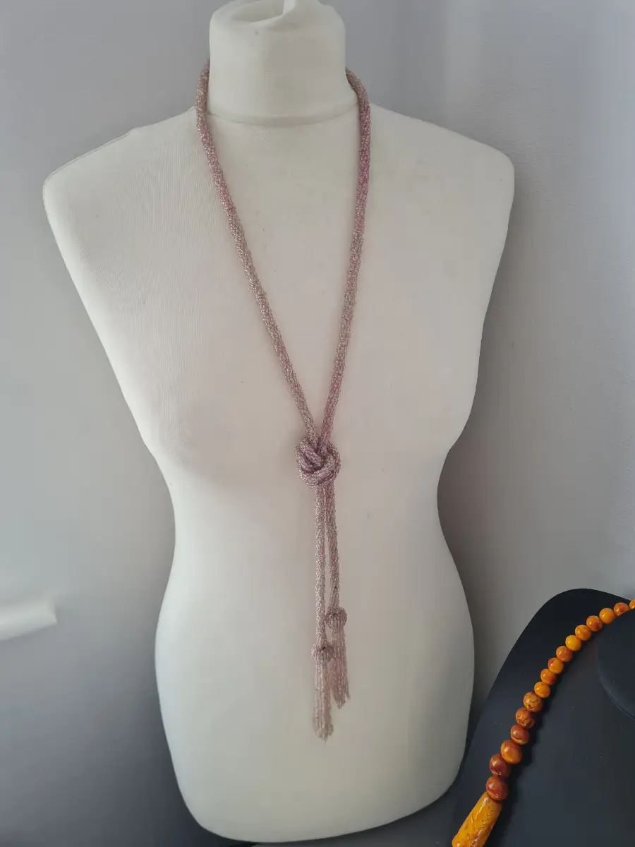 Summer Pink Seed Beaded knot necklace