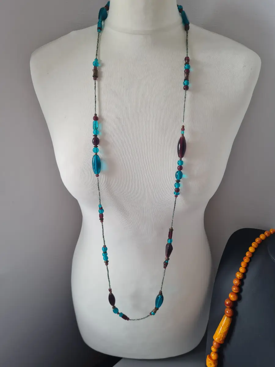 Purple Teal Glass Seed Beaded Summer Necklace