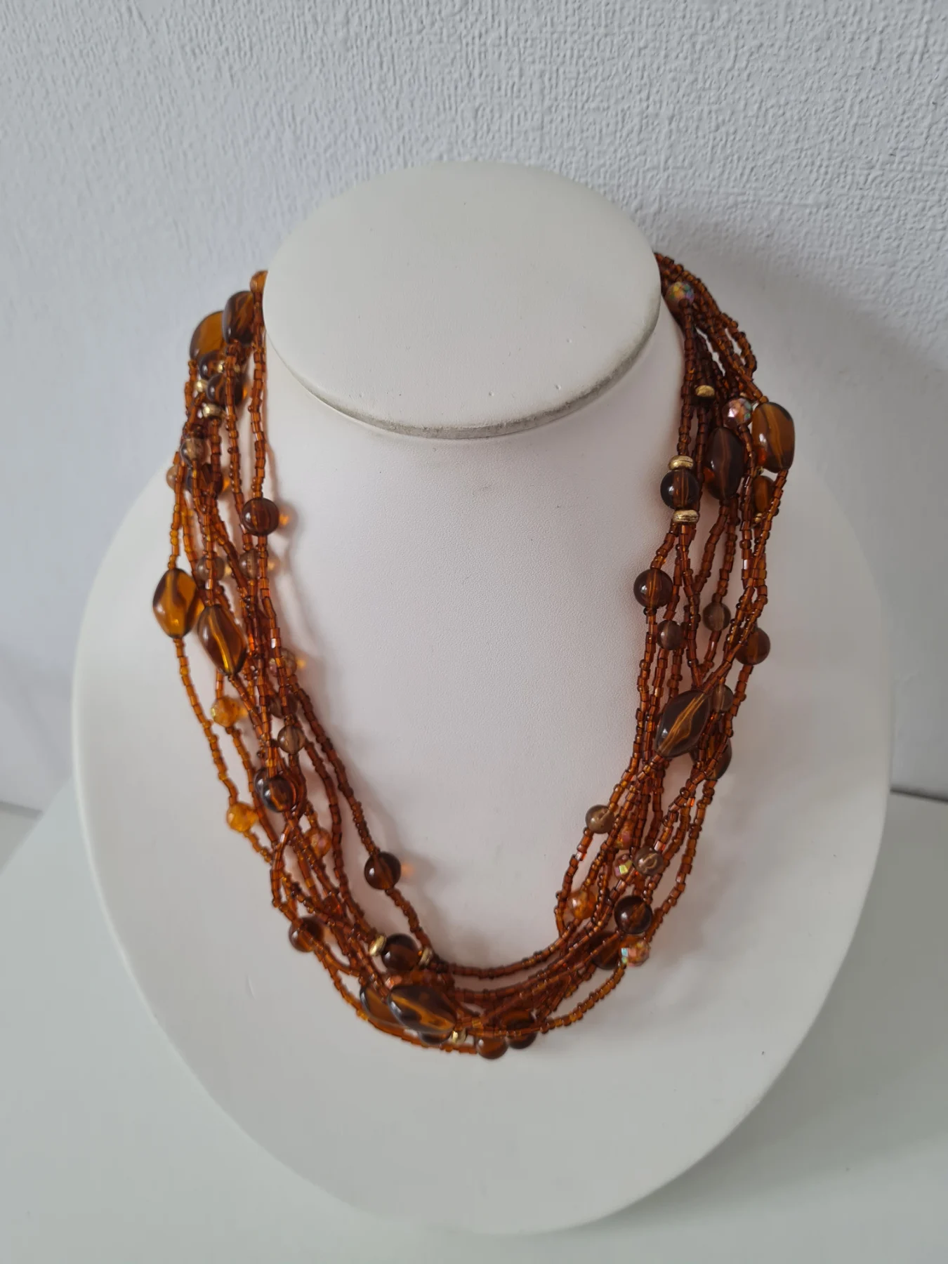Multistrand Brown gold tone Seed Beaded necklace