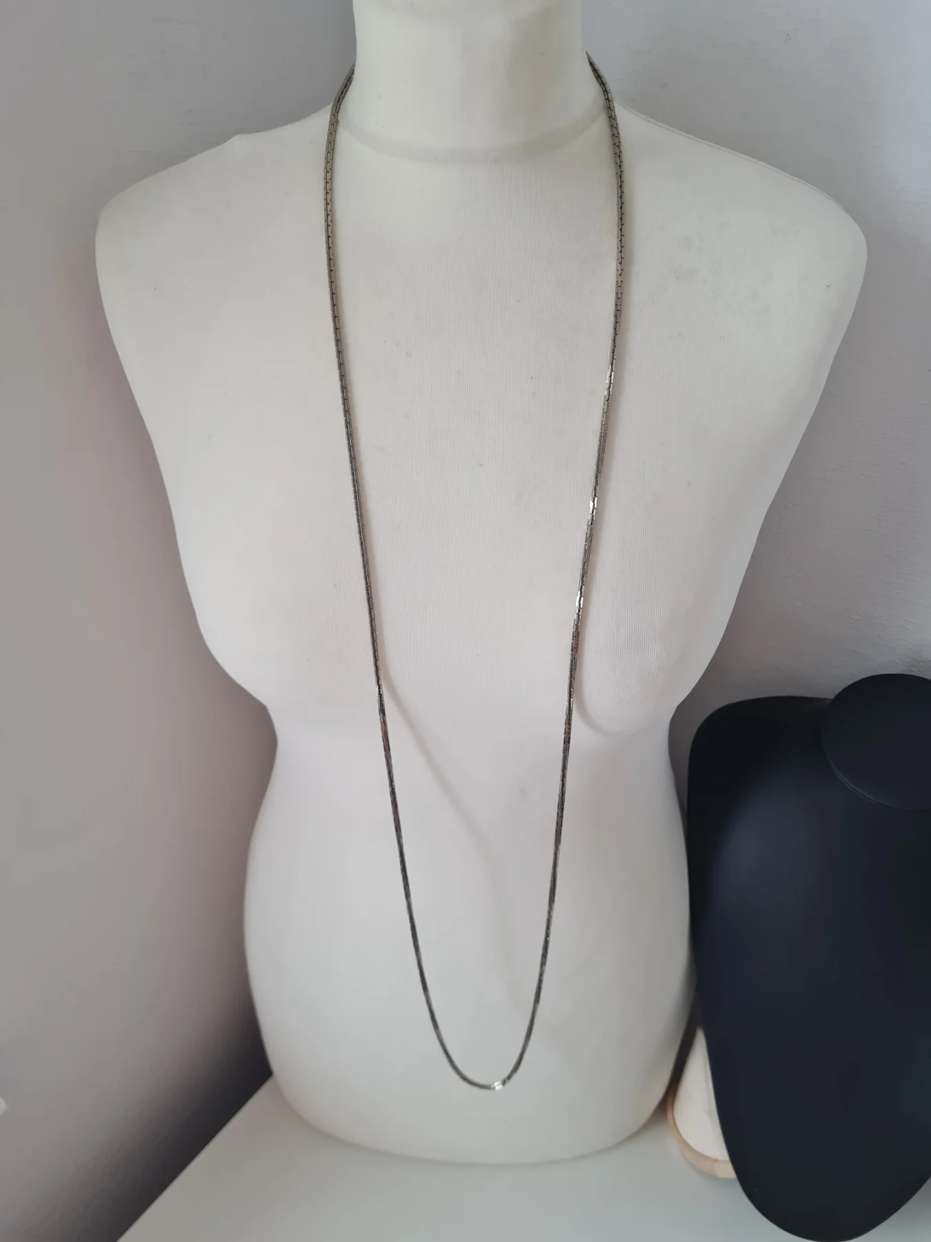 Silver tone long chain necklace