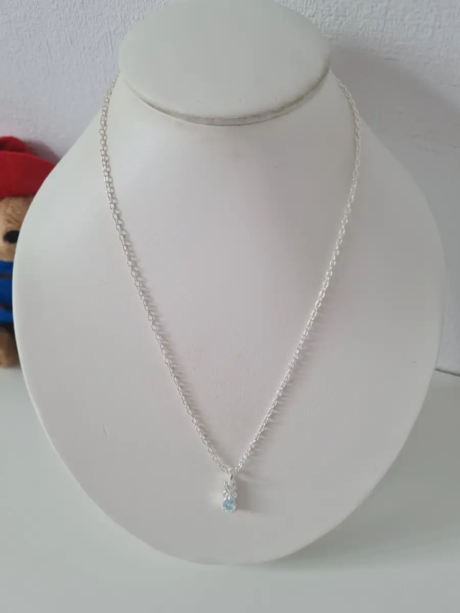 Silver tone Aqua Crystal Pendant necklace