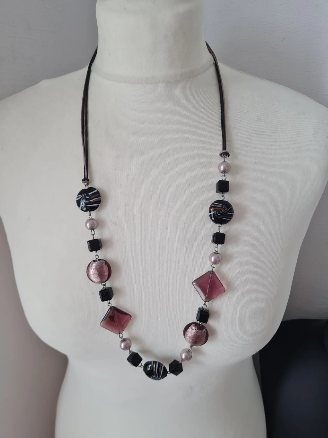 Purple Black Glass Beaded necklace