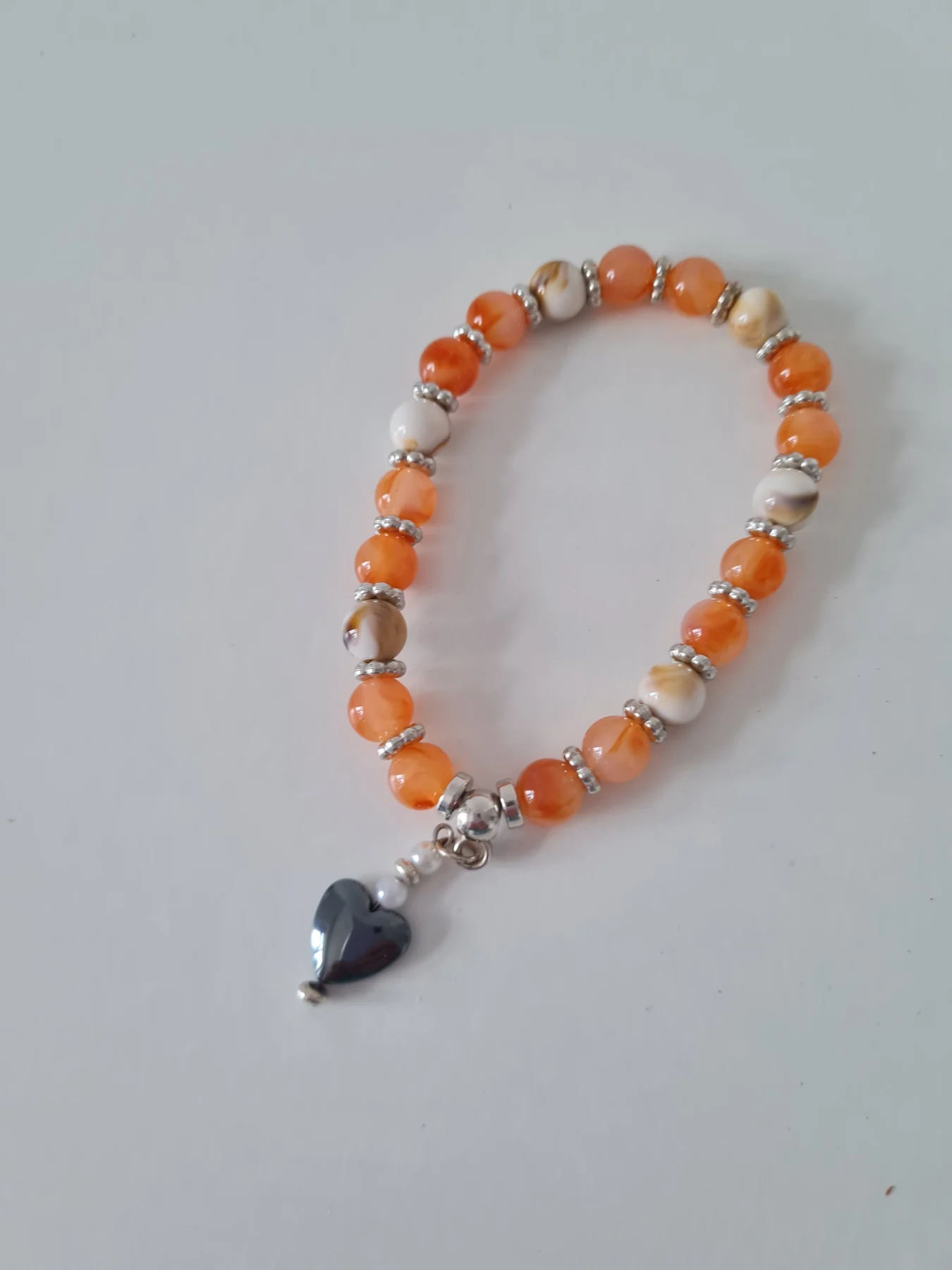 Orange Mix silver tone grey heart bracelet