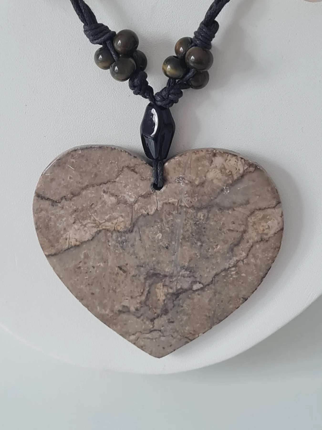 Stone Heart Beaded MOP Brown tiger eye pendant necklace