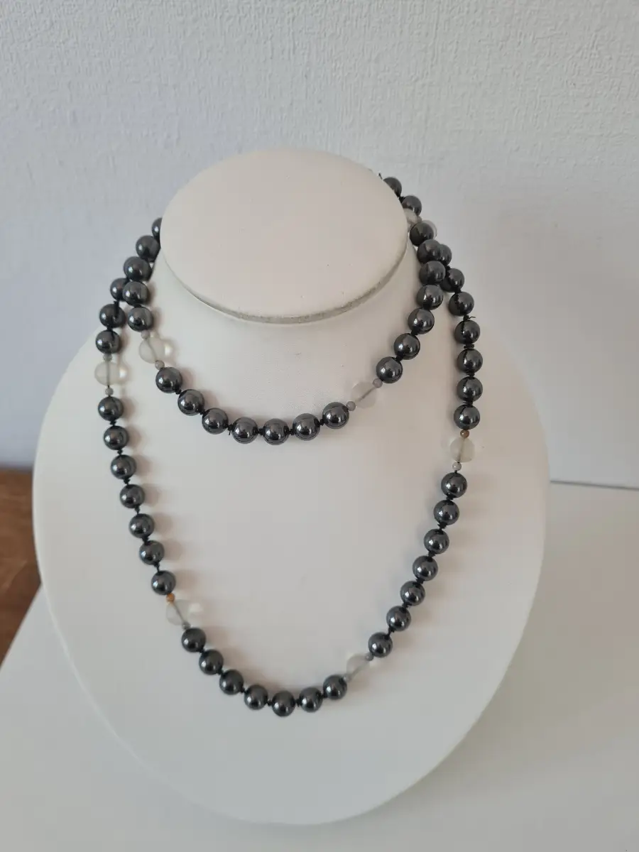 Grey Frosted clear beaded necklace