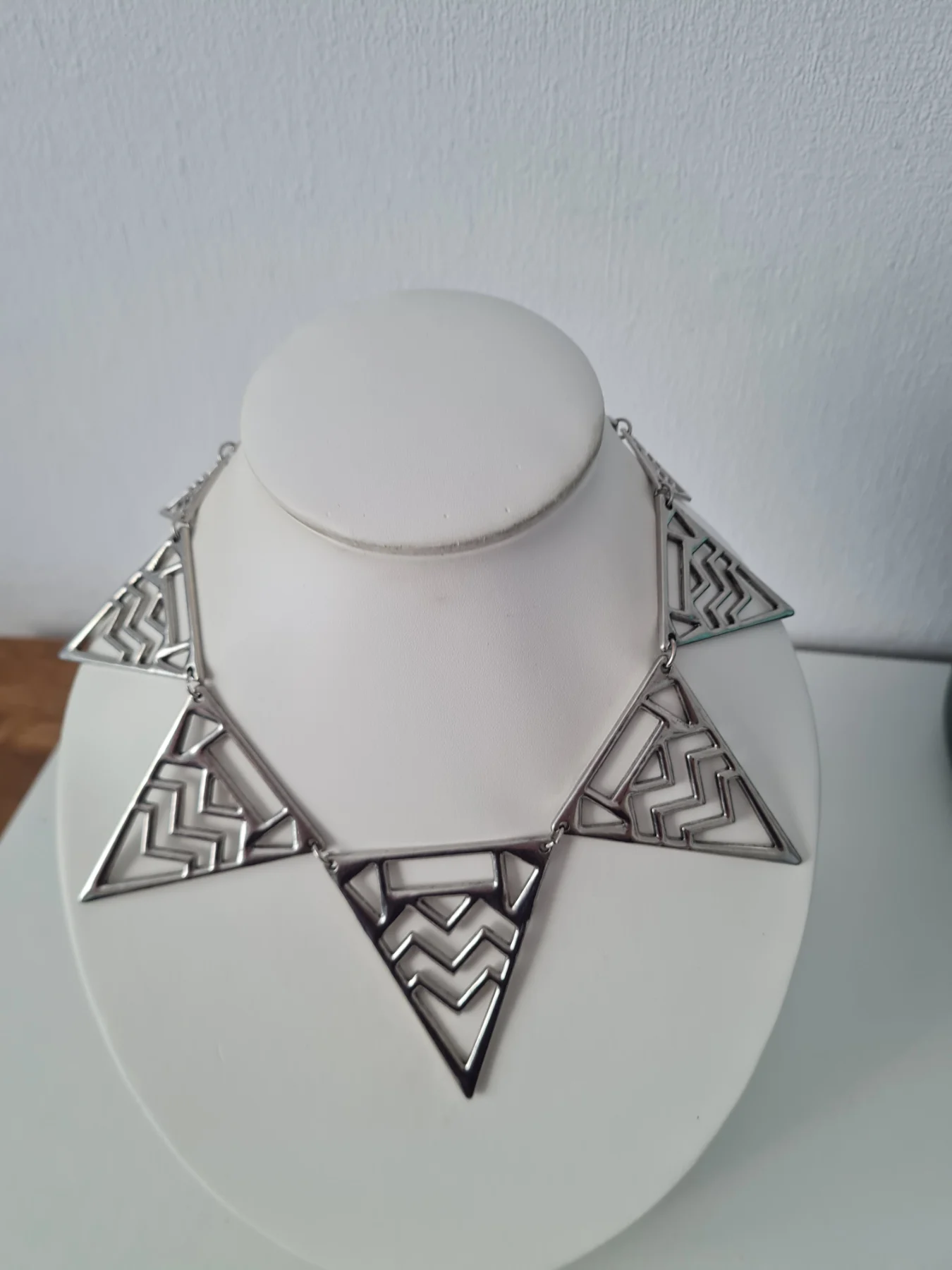 Silver tone Aztec collar necklace