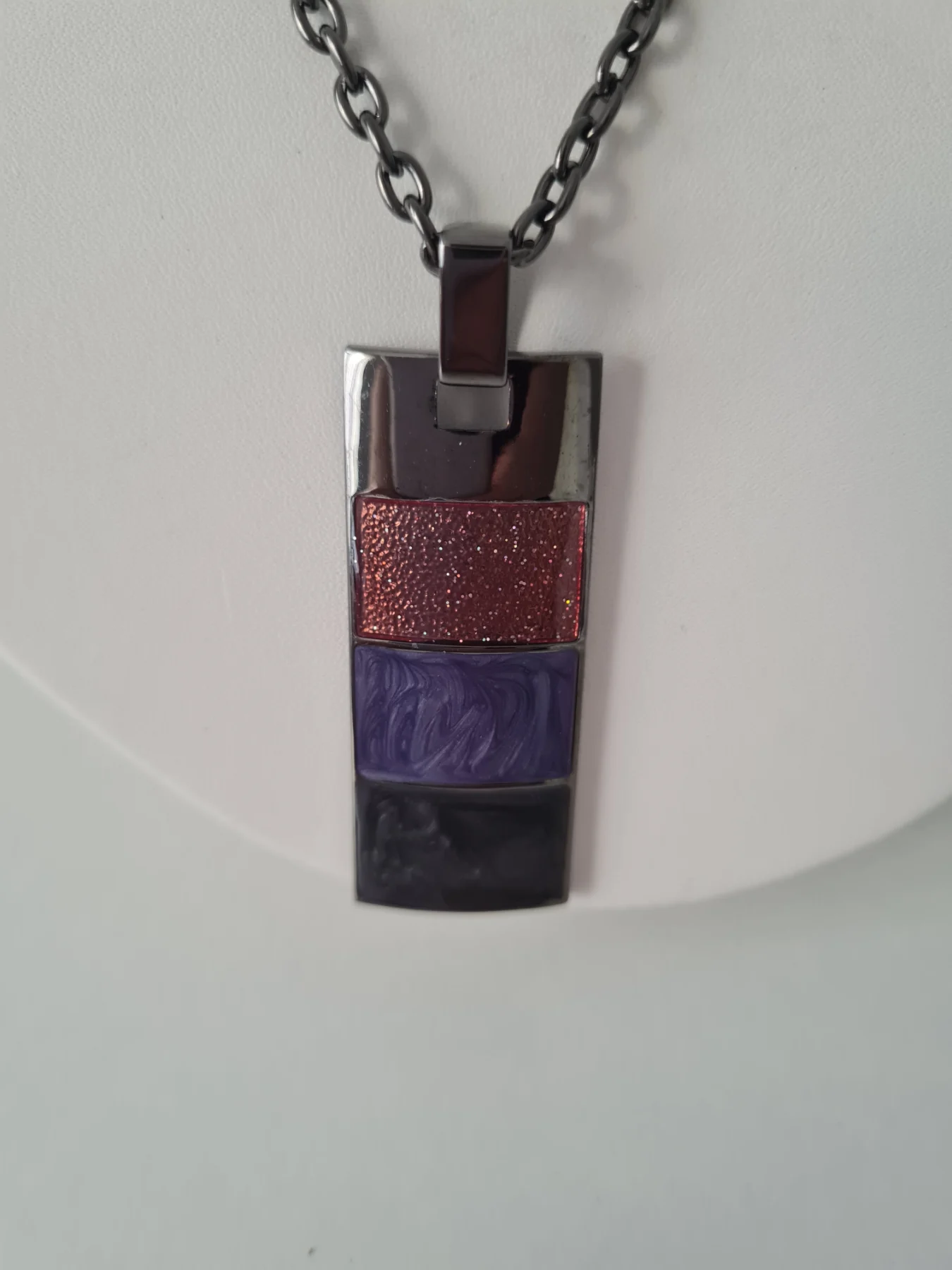 Grey Purple Pink Enamel pendant necklace