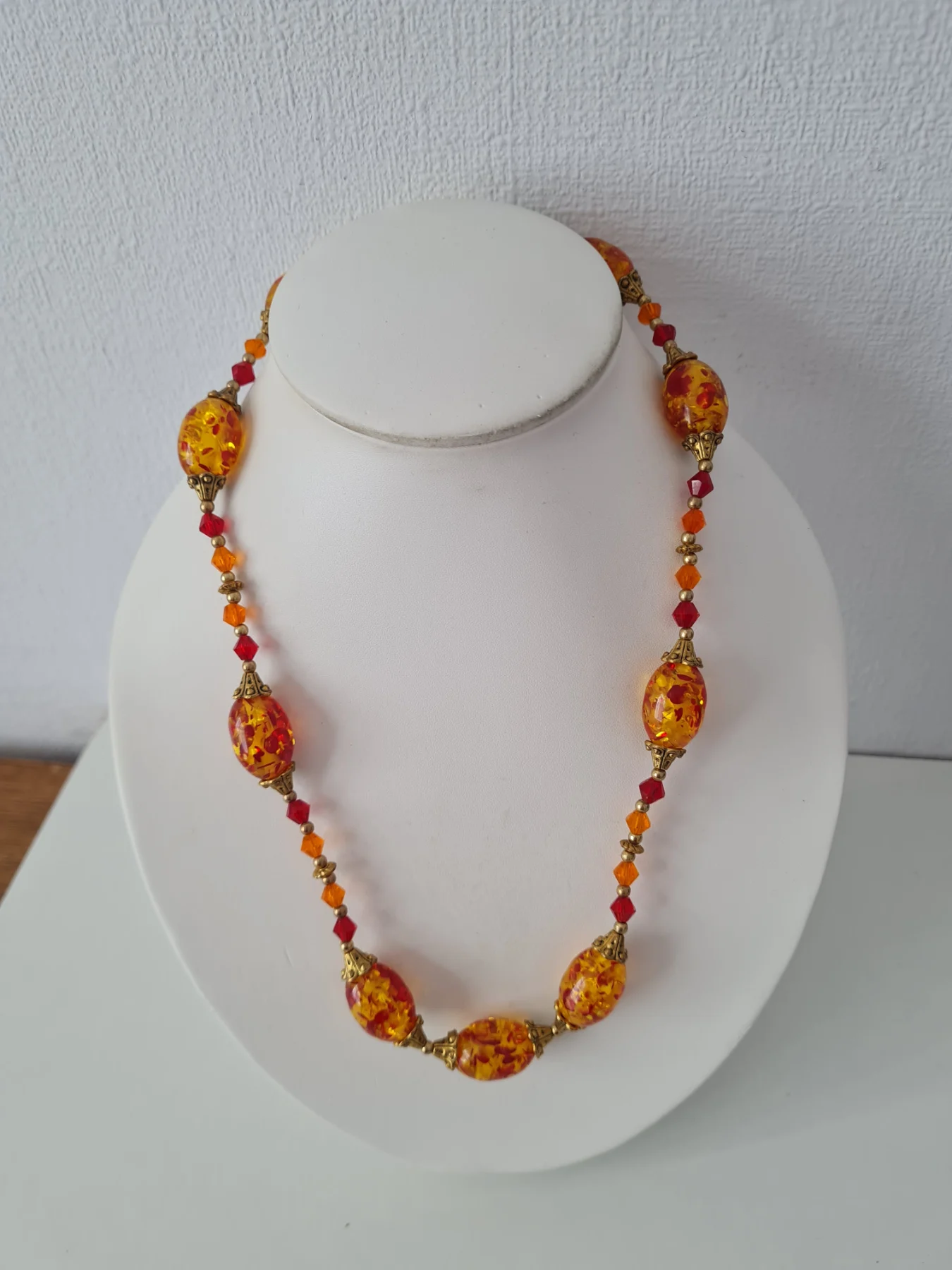 Orange Red foil inside resin beaded necklace