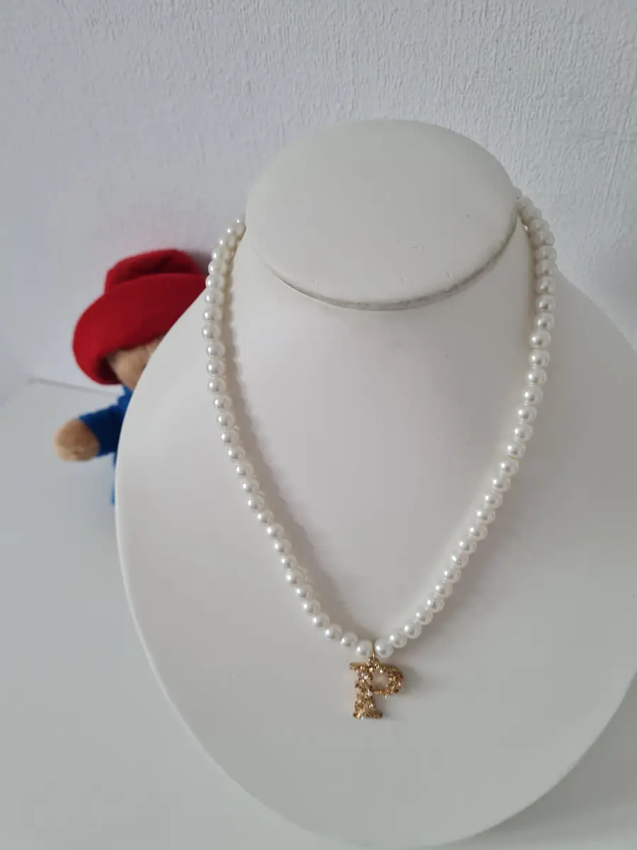 White Faux Pearl Initial P necklace