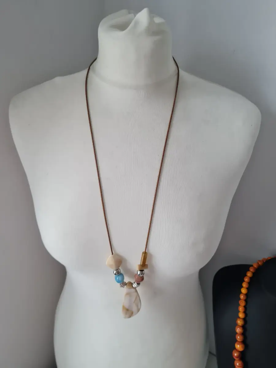Blue Brown Cream Beaded pendant necklace