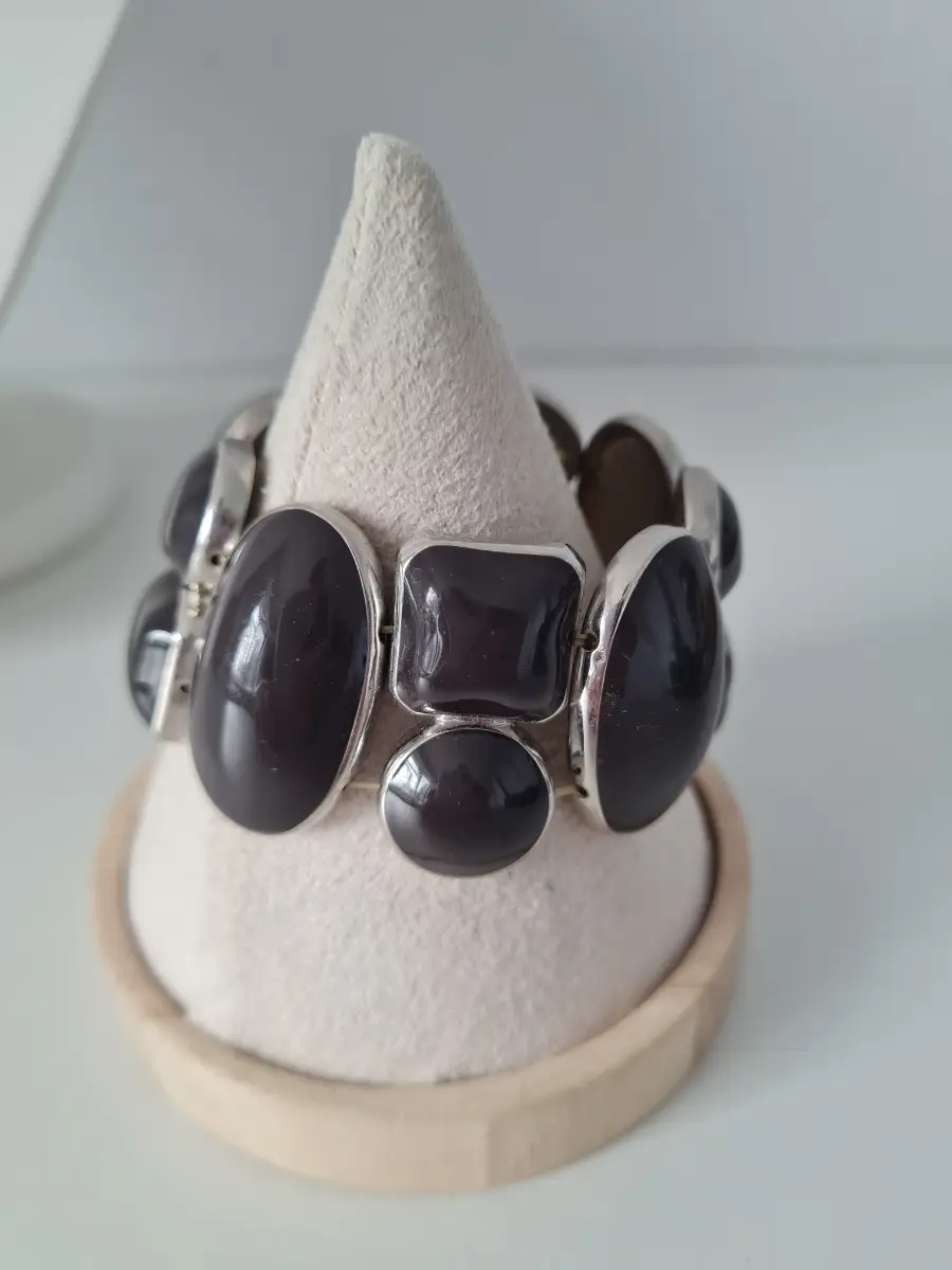 Silver tone Grey Beaded bracelet