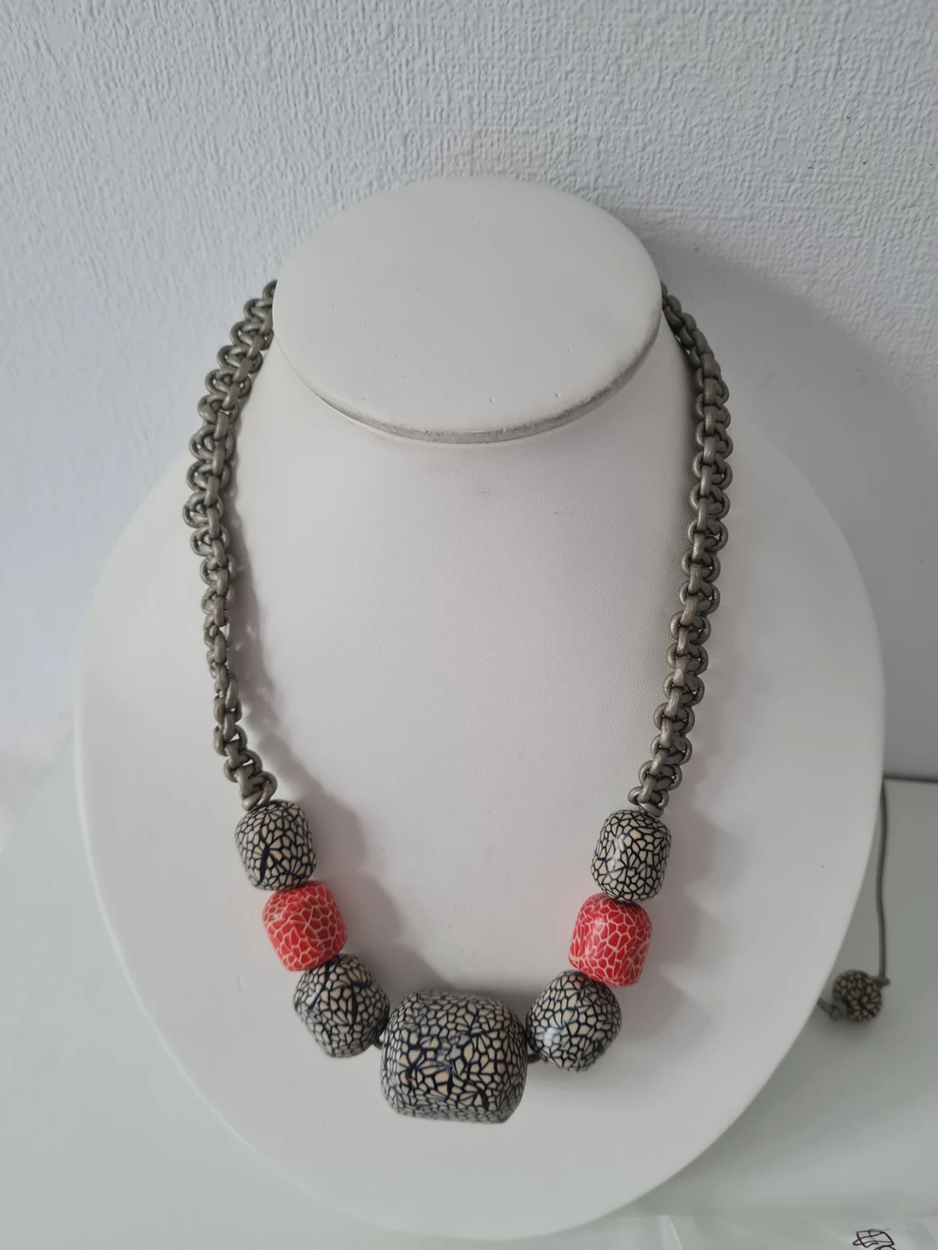 Red cream Black beaded necklace