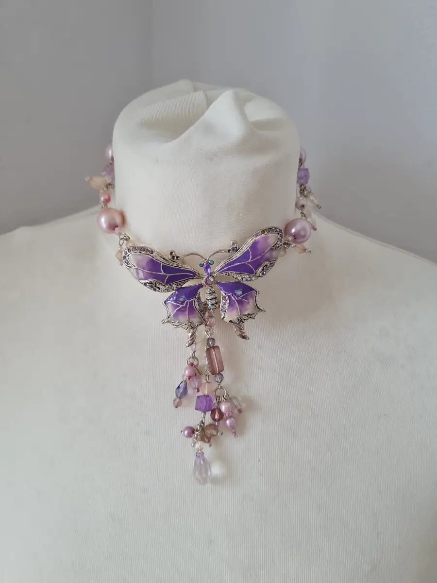 Enamel Butterfly Choker beaded necklace