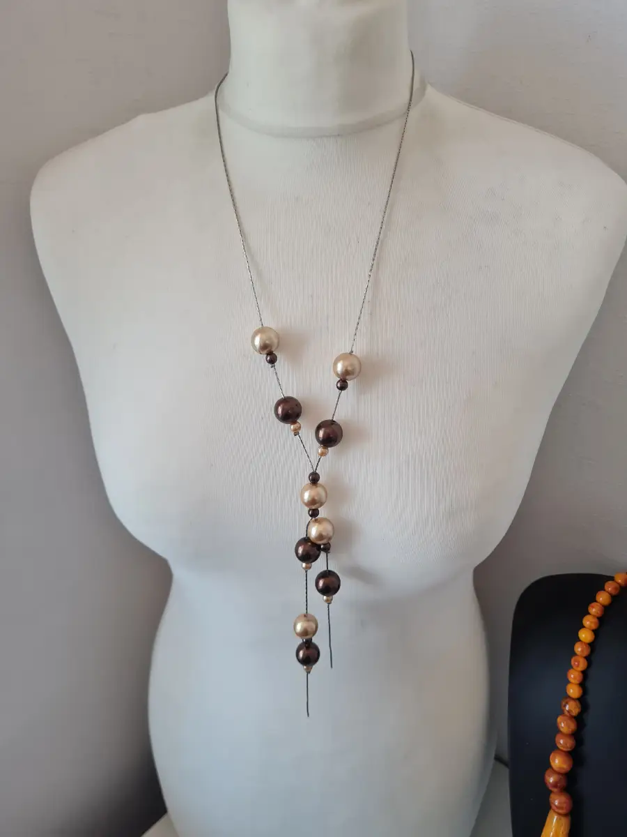 Warm Cream Brown beaded lariat necklace