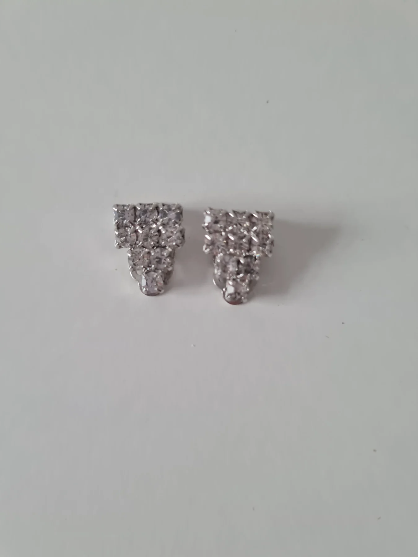 Silver tone Triangle rhinestone clip on earrings