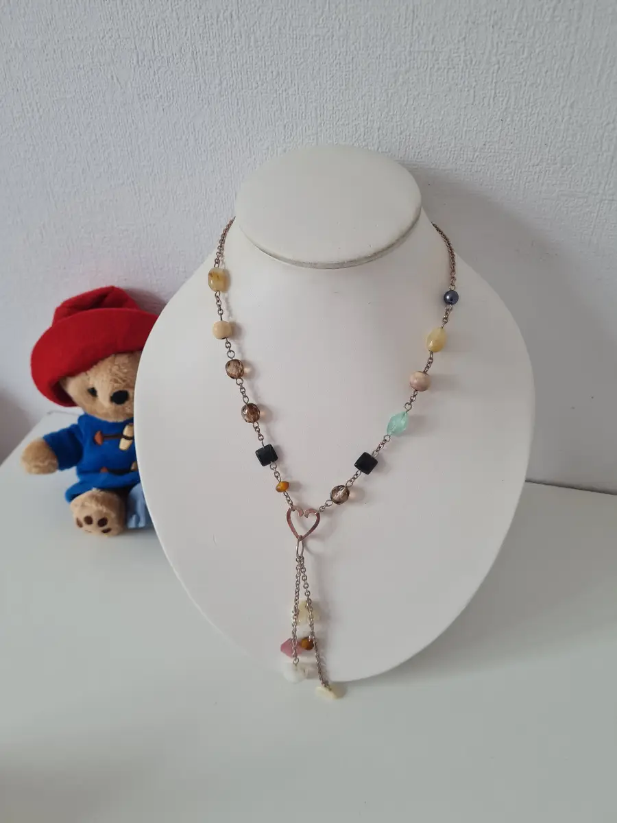 Gemstone Glass Beaded Lariat Necklace