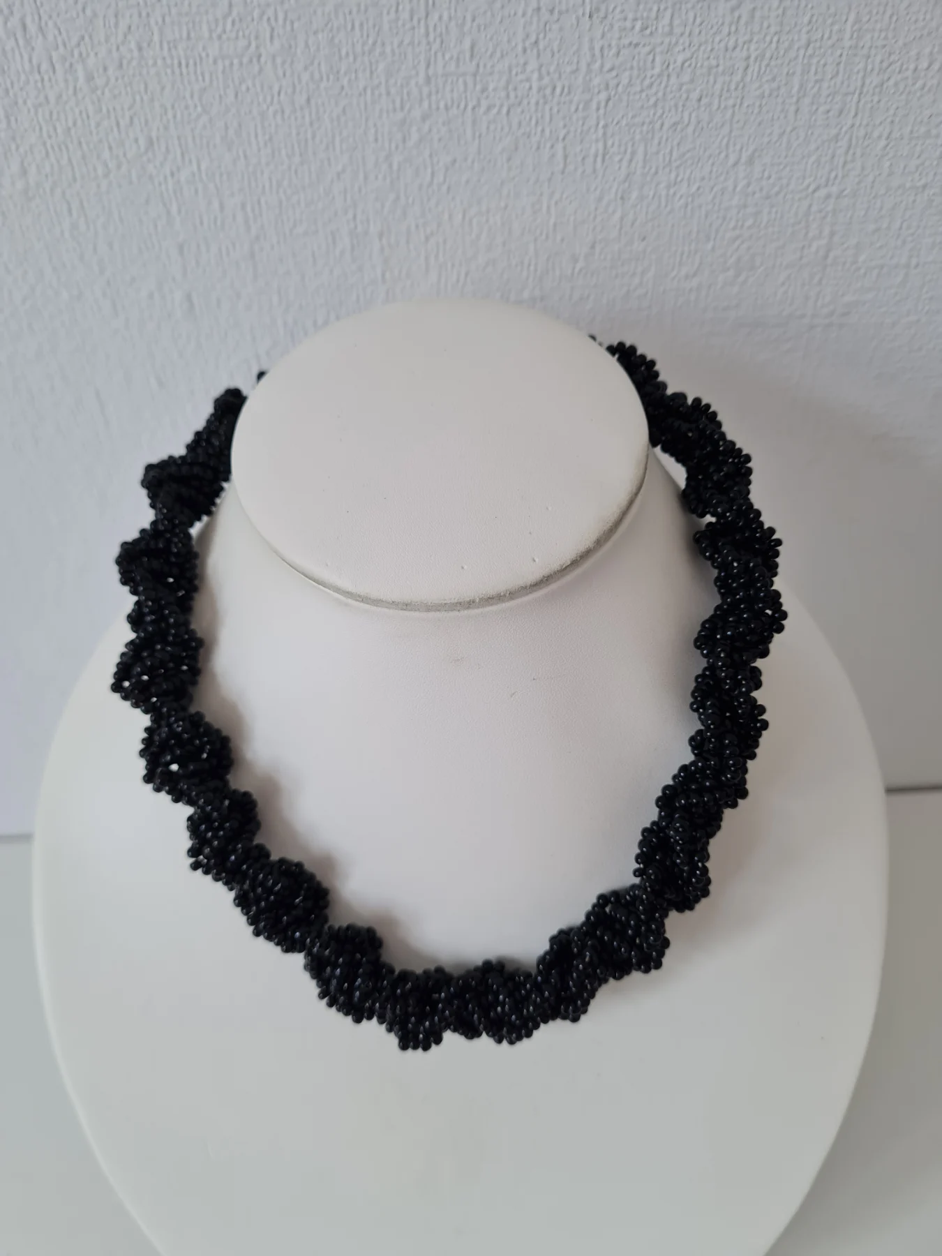 Black braided seed beaded necklace