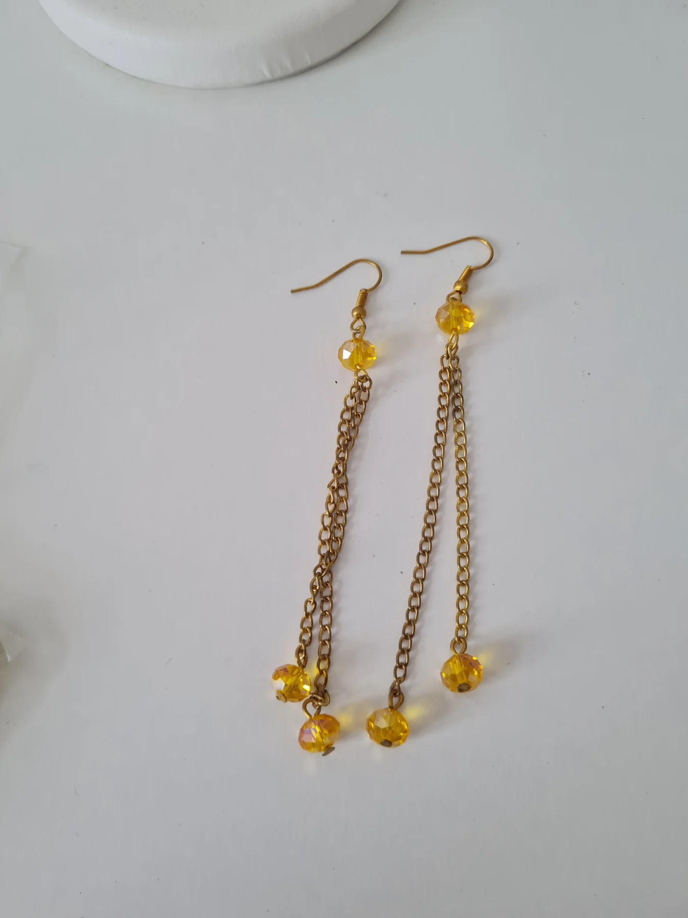 Gold tone Yellow Ab coated crystal drop dangle earrings