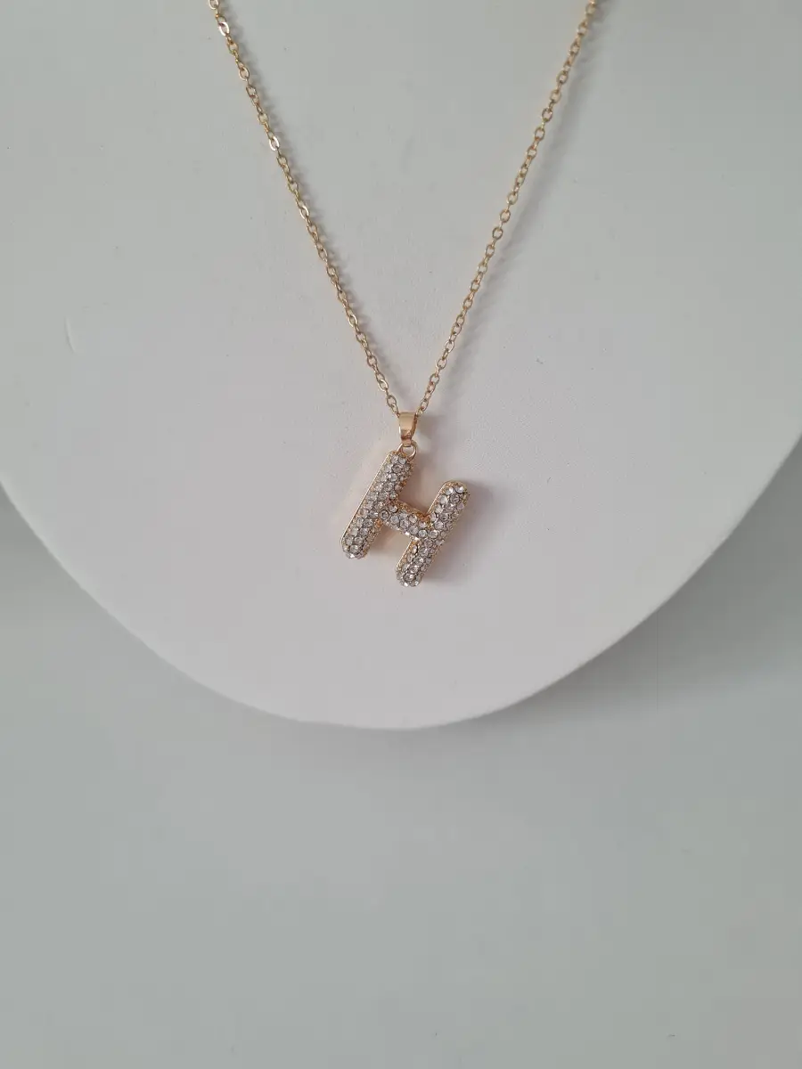 Gold Tone Rhinestone Initial H pendant necklace